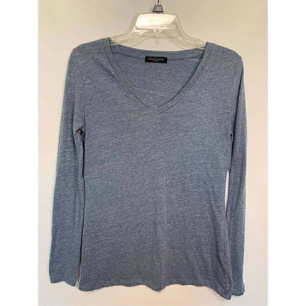 Love Cameron Women's V-Neck Long Sleeve T-Shirt Blue Size Medium
